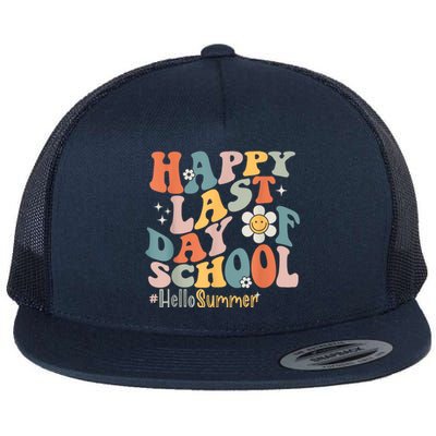 Groovy Happy Last Day Of School Teacher Student Hello Summer Flat Bill Trucker Hat