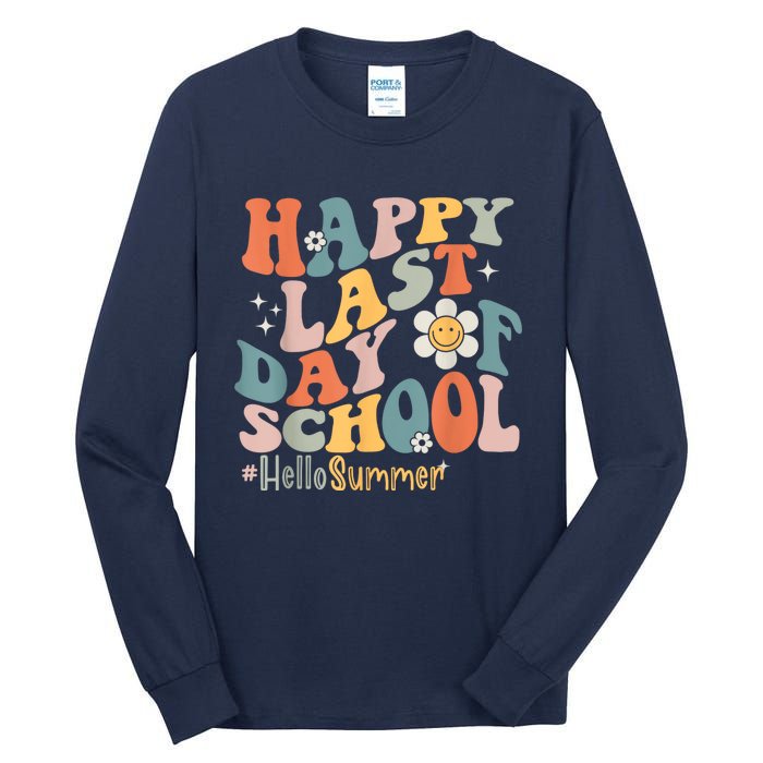 Groovy Happy Last Day Of School Teacher Student Hello Summer Tall Long Sleeve T-Shirt