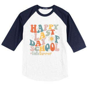 Groovy Happy Last Day Of School Teacher Student Hello Summer Baseball Sleeve Shirt