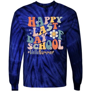 Groovy Happy Last Day Of School Teacher Student Hello Summer Tie-Dye Long Sleeve Shirt