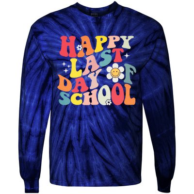 Groovy Happy Last Day Of School Teacher Student Graduation Tie-Dye Long Sleeve Shirt