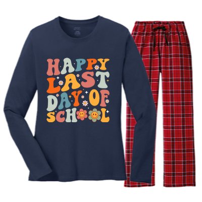 Groovy Happy Last Day Of School Teacher Student Graduation Women's Long Sleeve Flannel Pajama Set 