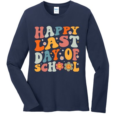 Groovy Happy Last Day Of School Teacher Student Graduation Ladies Long Sleeve Shirt