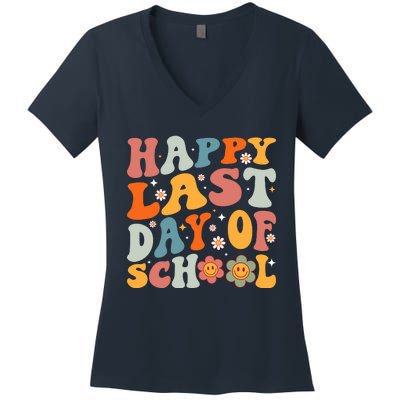 Groovy Happy Last Day Of School Teacher Student Graduation Women's V-Neck T-Shirt