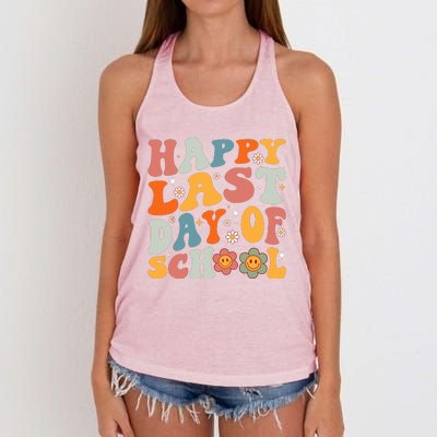 Groovy Happy Last Day Of School Teacher Student Graduation Women's Knotted Racerback Tank