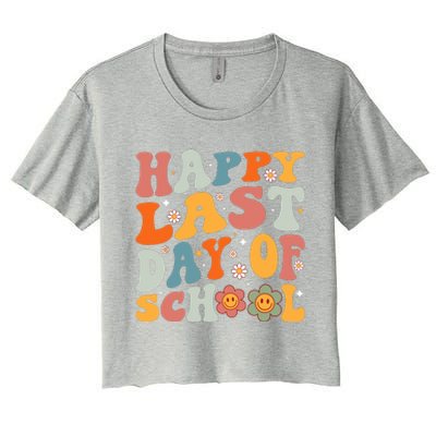 Groovy Happy Last Day Of School Teacher Student Graduation Women's Crop Top Tee