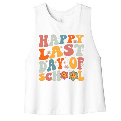 Groovy Happy Last Day Of School Teacher Student Graduation Women's Racerback Cropped Tank