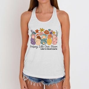 Groovy Helping Little Ones Bloom Labor & Delivery Nurse Women's Knotted Racerback Tank