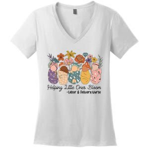 Groovy Helping Little Ones Bloom Labor & Delivery Nurse Women's V-Neck T-Shirt