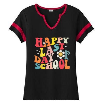 Groovy Happy Last Day of School Teacher Student Graduation Ladies Halftime Notch Neck Tee