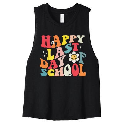 Groovy Happy Last Day of School Teacher Student Graduation Women's Racerback Cropped Tank