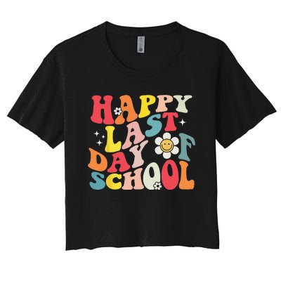 Groovy Happy Last Day of School Teacher Student Graduation Women's Crop Top Tee