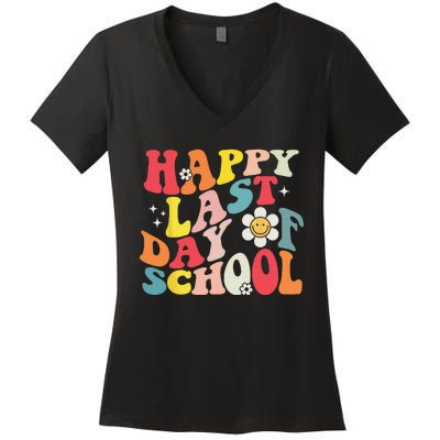 Groovy Happy Last Day of School Teacher Student Graduation Women's V-Neck T-Shirt