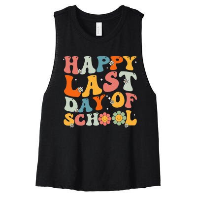 Groovy Happy Last Day Of School Teacher Student Graduation Women's Racerback Cropped Tank