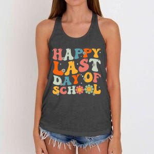 Groovy Happy Last Day Of School Teacher Student Graduation Women's Knotted Racerback Tank