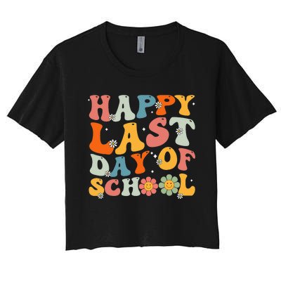 Groovy Happy Last Day Of School Teacher Student Graduation Women's Crop Top Tee