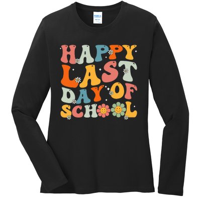 Groovy Happy Last Day Of School Teacher Student Graduation Ladies Long Sleeve Shirt