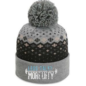 Gym Humor Less Talky More Lifty The Baniff Cuffed Pom Beanie