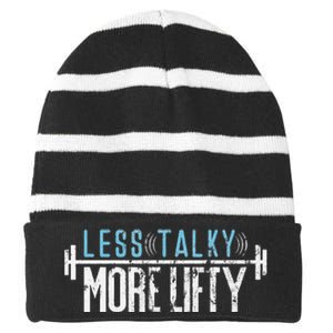 Gym Humor Less Talky More Lifty Striped Beanie with Solid Band