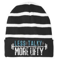 Gym Humor Less Talky More Lifty Striped Beanie with Solid Band