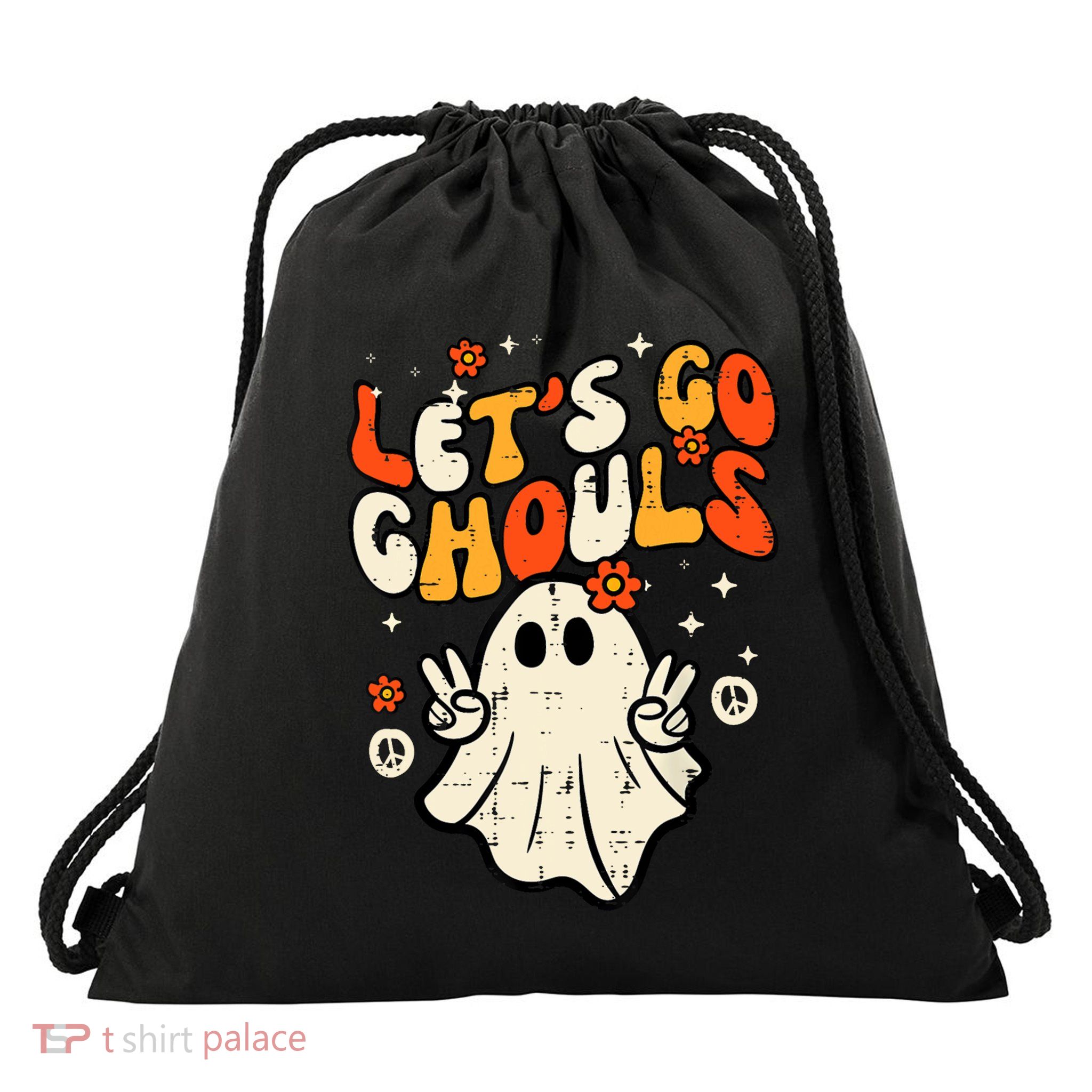 Ghost Halloween Lets Go Ghouls Retro Costume Drawstring Bag
