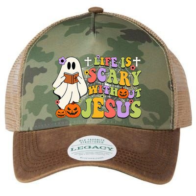 Groovy Halloween Life Is Scary Without Jesus Christian Lover Legacy Tie Dye Trucker Hat