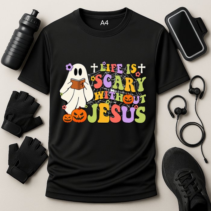 Groovy Halloween Life Is Scary Without Jesus Christian Lover Performance Shirt