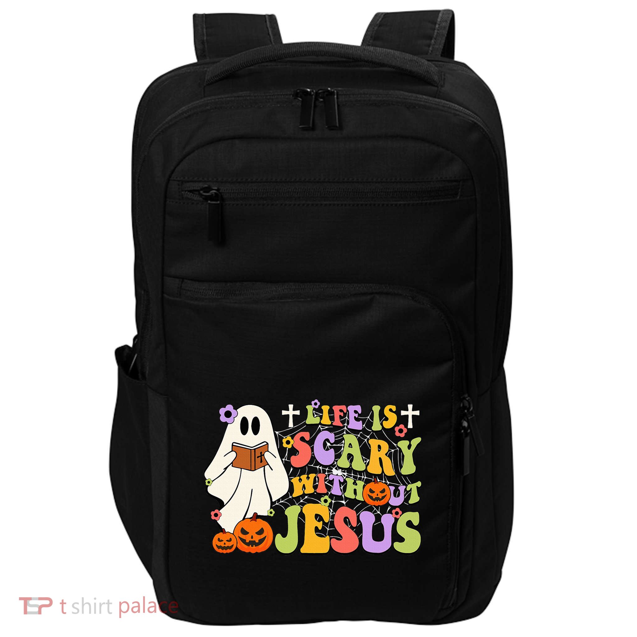 Groovy Halloween Life Is Scary Without Jesus Christian Lover Impact Tech Backpack
