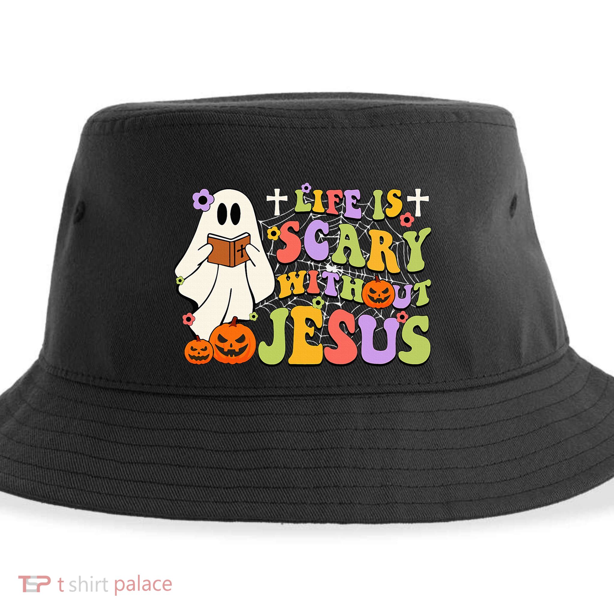 Groovy Halloween Life Is Scary Without Jesus Christian Lover Sustainable Bucket Hat