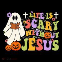 Groovy Halloween Life Is Scary Without Jesus Christian Lover Bucket Hat