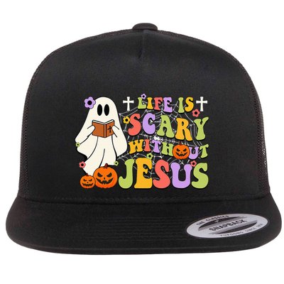 Groovy Halloween Life Is Scary Without Jesus Christian Lover Flatbill Hat