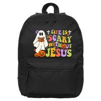 Groovy Halloween Life Is Scary Without Jesus Christian Lover 16 in Basic Backpack