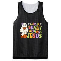 Groovy Halloween Life Is Scary Without Jesus Christian Lover Mesh Reversible Basketball Jersey Tank