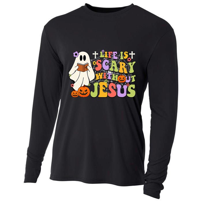 Groovy Halloween Life Is Scary Without Jesus Christian Lover Cooling Performance Long Sleeve Crew