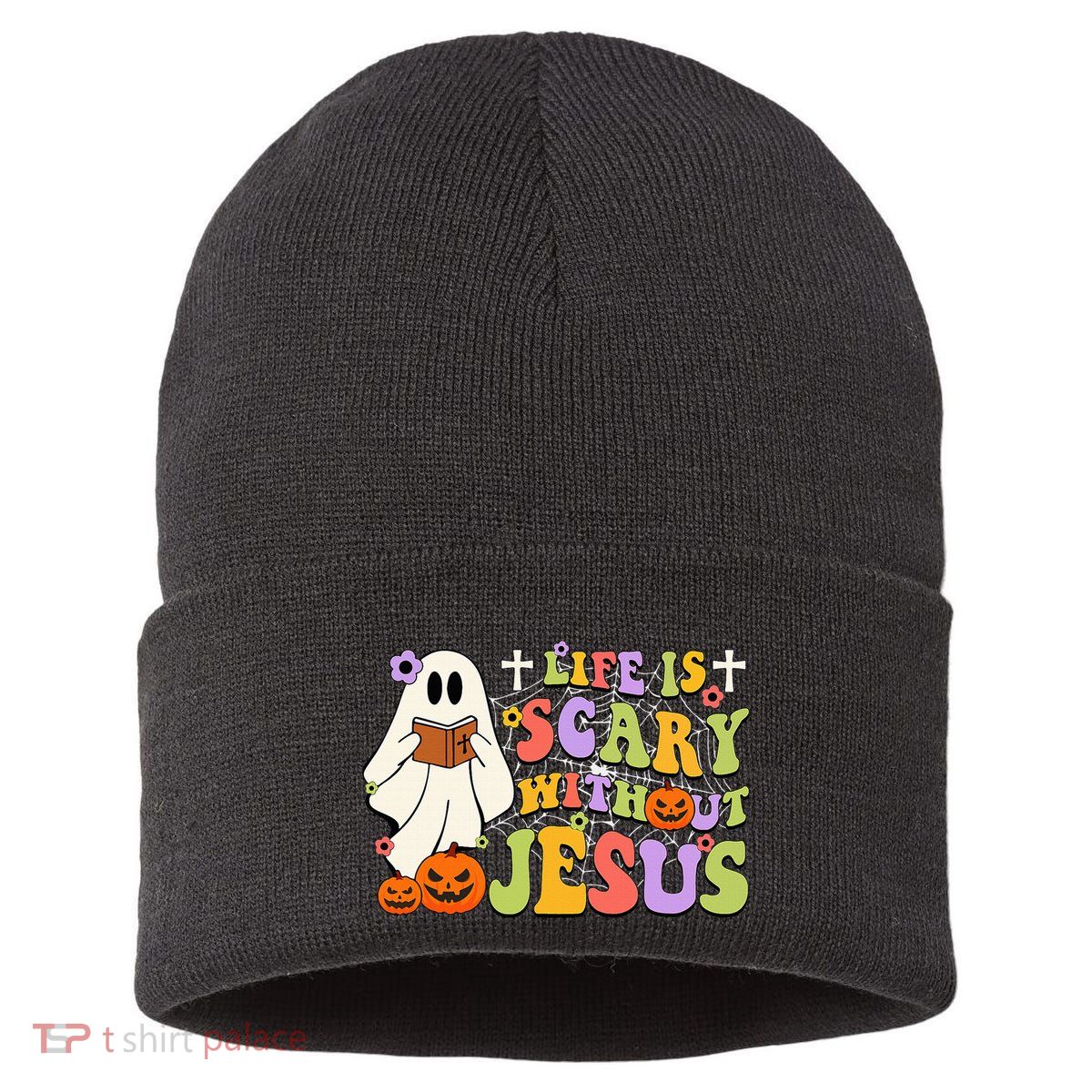 Groovy Halloween Life Is Scary Without Jesus Christian Lover Sustainable Knit Beanie
