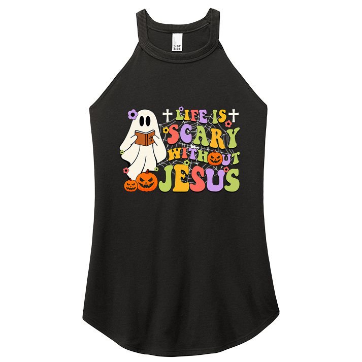 Groovy Halloween Life Is Scary Without Jesus Christian Lover Women's Perfect Tri Rocker Tank