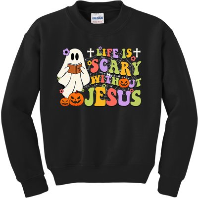 Groovy Halloween Life Is Scary Without Jesus Christian Lover Kids Sweatshirt