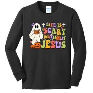 Groovy Halloween Life Is Scary Without Jesus Christian Lover Kids Long Sleeve Shirt