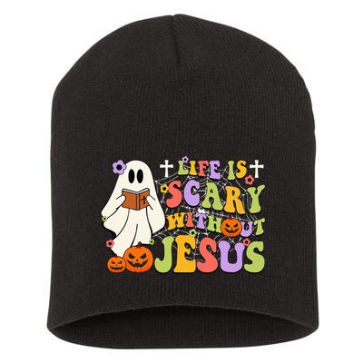 Groovy Halloween Life Is Scary Without Jesus Christian Lover Short Acrylic Beanie