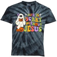 Groovy Halloween Life Is Scary Without Jesus Christian Lover Kids Tie-Dye T-Shirt