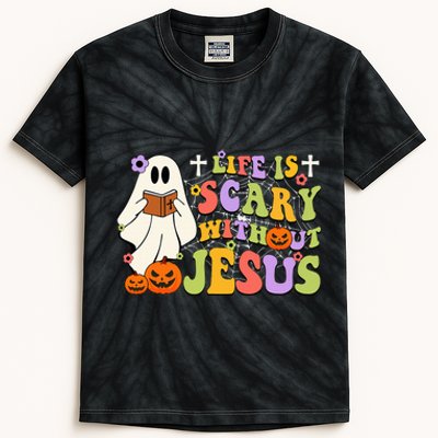 Groovy Halloween Life Is Scary Without Jesus Christian Lover Kids Tie-Dye T-Shirt