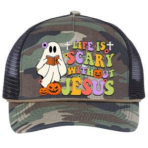 Groovy Halloween Life Is Scary Without Jesus Christian Lover Retro Rope Trucker Hat Cap