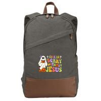 Groovy Halloween Life Is Scary Without Jesus Christian Lover Cotton Canvas Backpack