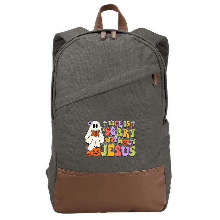 Groovy Halloween Life Is Scary Without Jesus Christian Lover Cotton Canvas Backpack