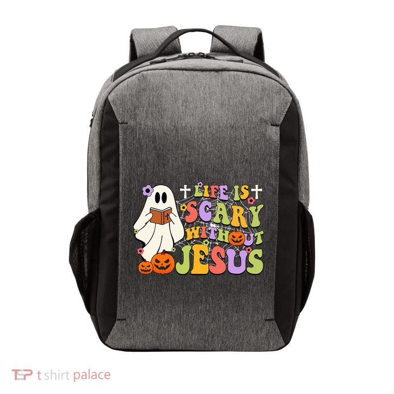 Groovy Halloween Life Is Scary Without Jesus Christian Lover Vector Backpack
