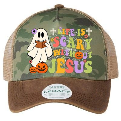 Groovy Halloween Life Is Scary Without Jesus Christian Lover Legacy Tie Dye Trucker Hat