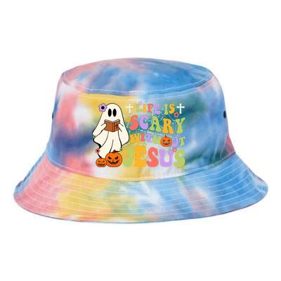 Groovy Halloween Life Is Scary Without Jesus Christian Lover Tie Dye Newport Bucket Hat