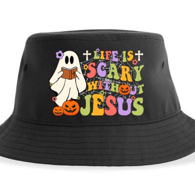 Groovy Halloween Life Is Scary Without Jesus Christian Lover Sustainable Bucket Hat