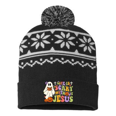 Groovy Halloween Life Is Scary Without Jesus Christian Lover USA-Made Snowflake Beanie