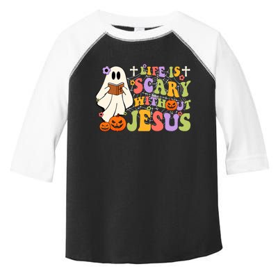 Groovy Halloween Life Is Scary Without Jesus Christian Lover Toddler Fine Jersey T-Shirt